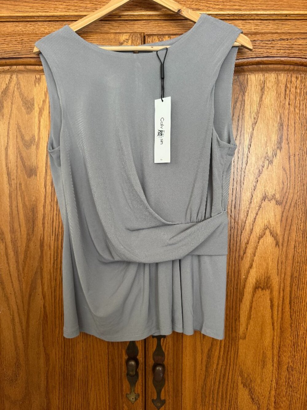 Calvin Klein Gray Sleeveless Draped Front Top